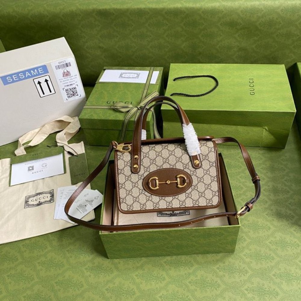 ✅GUCCI Horsebit 1955 GG Mini Top Handle Bag
